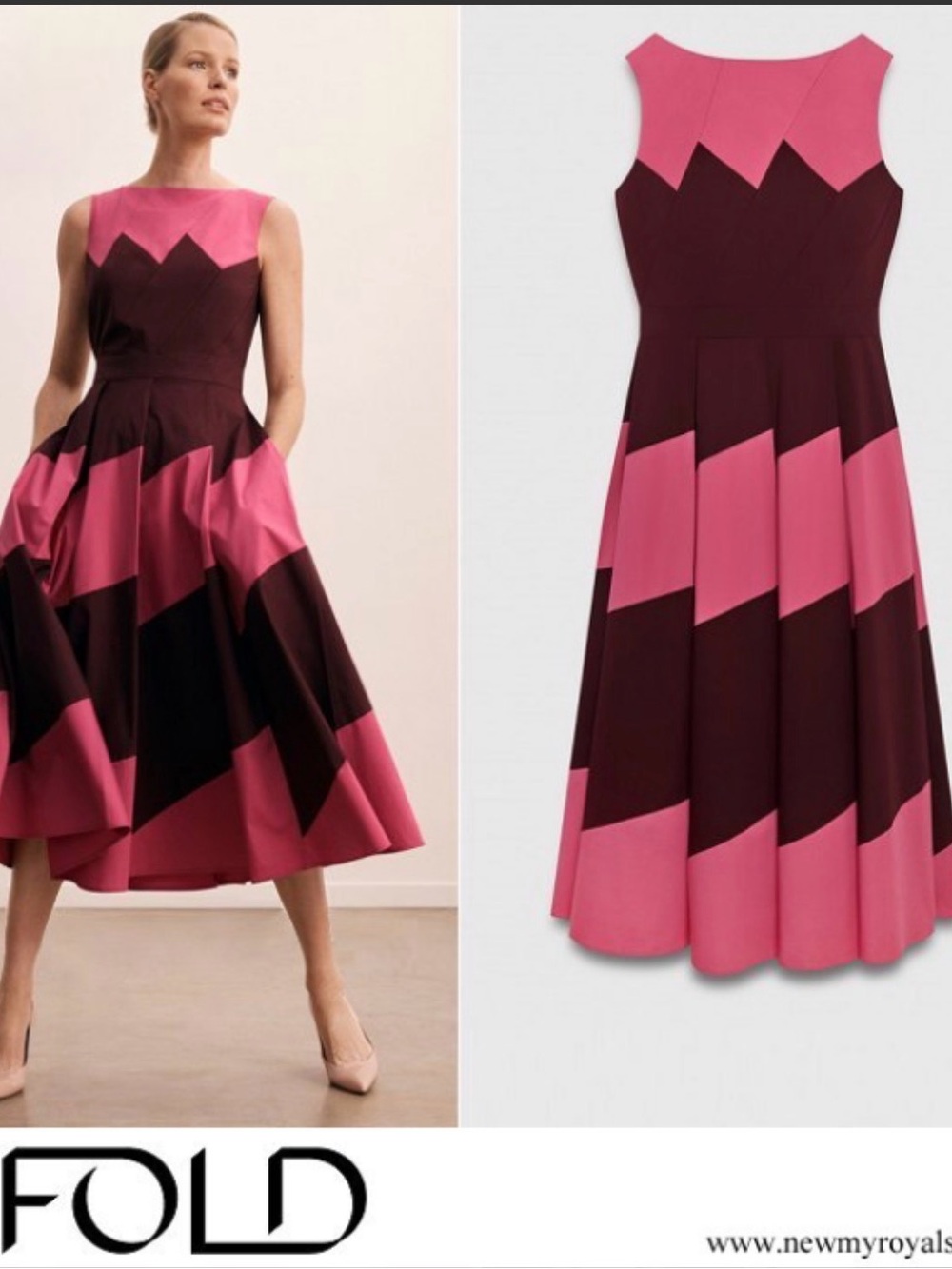 The Fold Sleeveless Pink & burgundy Chevron Midi Dress Sz 6 - Picture 4 of 5
